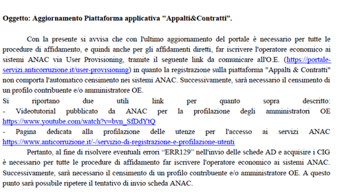 Avviso obbligo iscrizione operatori economici ai sistemi ANAC